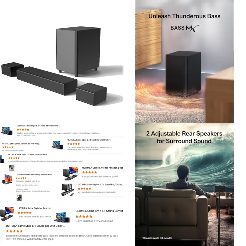Soundbar With Wireless Subwoofer 5.1Ch - 5.1ch Surround Soundbar with 2 Rear