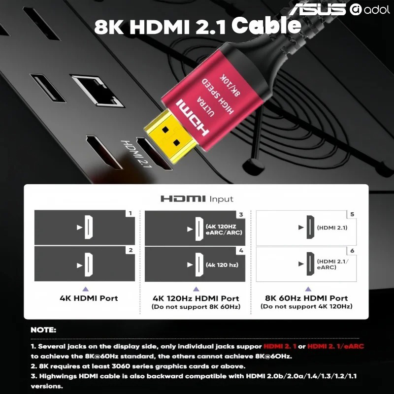 ASUS 8K 60Hz Ultra High Speed  - đánh giá và giá Hdmi 2.1 Cable 8K 60Hz 48Gbps Earc