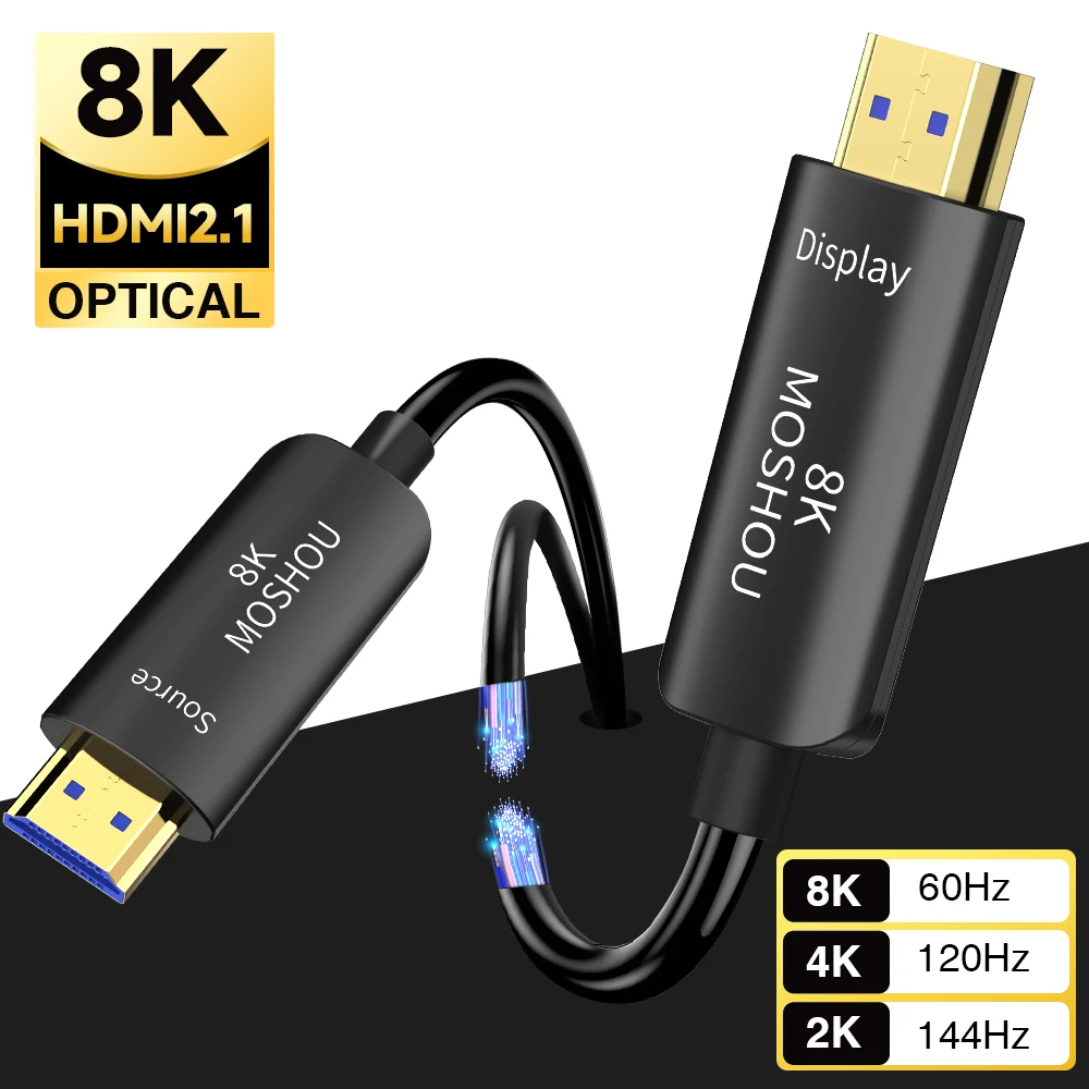 MOSHOU 8K Optical Fiber HDMI 2 - đánh giá và giá Hdmi 2.1 Cable 8K 60Hz 48Gbps Earc