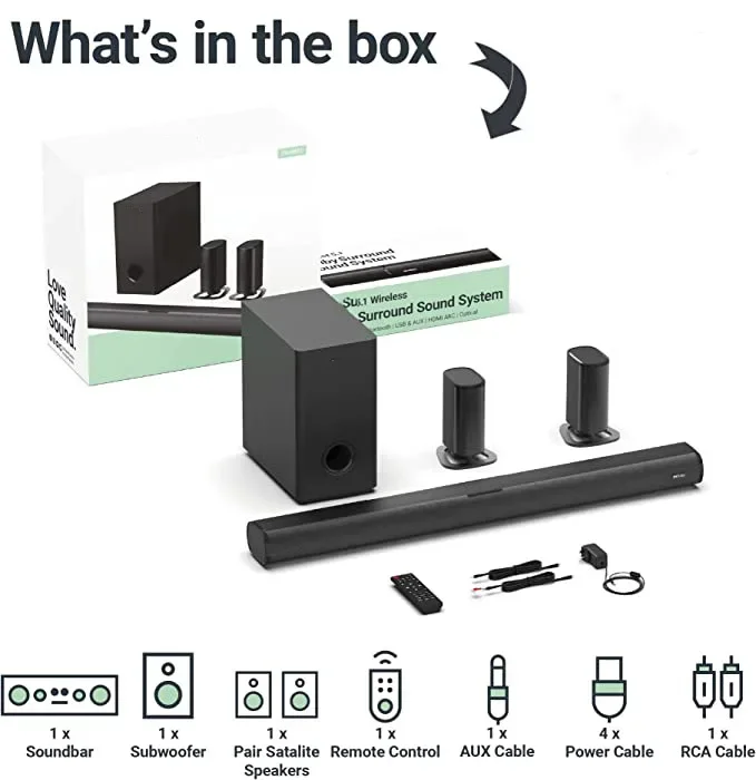 wireless speaker 5.1ch Detacha - đánh giá và giá Soundbar With Wireless Subwoofer 5.1Ch